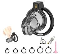 Male Chastity Cage Cock Cage with Soft Silicone Head 6 Cock Rings, Lightweight Penis Lock Device for Male Long-Term Bondage Play, Chastity Belt & Invisible Lock Adult BDSM Sex Toys