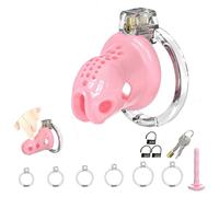 Male Chastity Cage Cock Cage with Soft Silicone Head 6 Cock Rings, Lightweight Penis Lock Device for Male Long-Term Bondage Play, Chastity Belt & Invisible Lock Adult BDSM Sex Toys
