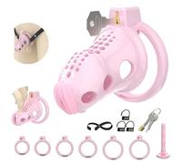 Male Chastity Cage Cock Cage with Soft Silicone Head 6 Cock Rings, Lightweight Penis Lock Device for Male Long-Term Bondage Play, Chastity Belt & Invisible Lock Adult BDSM Sex Toys