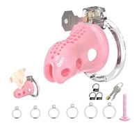 Male Chastity Cage Cock Cage with Soft Silicone Head 6 Cock Rings, Lightweight Penis Lock Device for Male Long-Term Bondage Play, Chastity Belt & Invisible Lock Adult BDSM Sex Toys