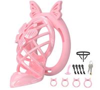 Male Chastity Cage Device with 4 Silicone Rings High Heel Design，M | Made from nylon resin with high heel design, air holes and 4 silicone rings for adjustable use.