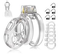Male Chastity Cage Devices - Soft Silicone Cock Cage Lightweight for Man Penis Bondage, Transparent Chasity Lock Cage Invisible Use with 6 Cock Rings, BDSM Sex Toys for Men (Transparent,Small)