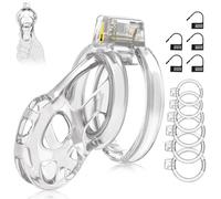 Male Chastity Cage Devices - Soft Silicone Cock Cage Lightweight for Man Penis Bondage, Transparent Chasity Lock Cage Invisible Use with 6 Cock Rings, BDSM Sex Toys for Men (Transparent,Medium)
