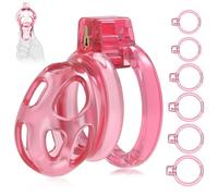 Male Chastity Cage Devices - Soft Silicone Cock Cage Lightweight for Man Penis Bondage, Transparent Chasity Lock Cage Invisible Use with 6 Cock Rings, BDSM Sex Toys for Men (Pink,Small)