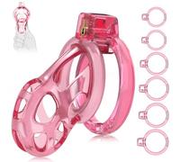 Male Chastity Cage Devices - Soft Silicone Cock Cage Lightweight for Man Penis Bondage, Transparent Chasity Lock Cage Invisible Use with 6 Cock Rings, BDSM Sex Toys for Men (Pink,Medium)