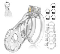 Male Chastity Cage Devices - Soft Silicone Cock Cage Lightweight for Man Penis Bondage, Transparent Chasity Lock Cage Invisible Use with 6 Cock Rings, BDSM Sex Toys for Men (Transparent,Large)