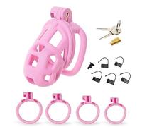 Male Chastity Cage Kit for Beginners Breathable ABS Cock Cage with 4 Adjustable Rings (42-52mm), Steel & Numbered Locks Lightweight BDSM Bondage Chastity Device for Long Term Wear (Pink Nano)