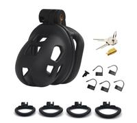 Male Chastity Cage Kit for Beginners Breathable ABS Cock Cage with 4 Adjustable Rings (42-52mm), Steel & Numbered Locks Lightweight BDSM Bondage Chastity Device for Long Term Wear (Extra Nano)