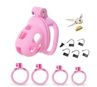 Male Chastity Cage Kit for Beginners Breathable ABS Cock Cage with 4 Adjustable Rings (42-52mm), Steel & Numbered Locks Lightweight BDSM Bondage Chastity Device for Long Term Wear (Pink Extra Nano)