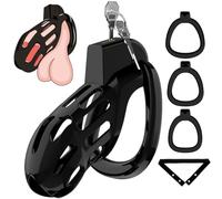 Male Chastity Cage, Large Cock Cage Chastity Device for Man Penis Exercise SM Bondage Gear & Accessories Lightweight Adult Sex Toys for Men w 3 Sizes Rings Elastic Auxiliary Belt & Invisible Lock