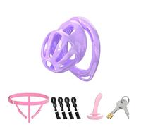 Male Chastity Cage Lightweight ABS Chastity Devices with 6 Cock Rings & Auxiliary Belt, Penis Bondage Gear Cock Cage for Man Penis Exercise Adult Toys with Invisible Lock and Key