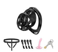 Male Chastity Cage Lightweight ABS Chastity Devices with 6 Cock Rings & Auxiliary Belt, Penis Bondage Gear Cock Cage for Man Penis Exercise Adult Toys with Invisible Lock and Key