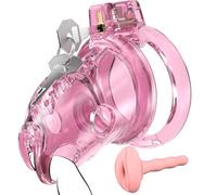 Male Chastity Cage - Lightweight Pink Penis Cage with Soft Plastic Front & 6 Sizes Rings, Comfortable Bondage Chastity Device for Men, Perfect for Long-Term Wear, Erection Control & Bondage Play (M)