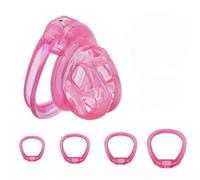Male Chastity Cage Soft Rubber Chastity Lock Sissy Penis Cage with Four Size Rings Cheat Proof BDSM Adult Abstinence Sex Toys for Men Pink One Size