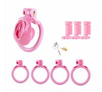 Male Chastity Cage with 4 Rings Adjustable Plastic Chastity Strap Devices, Lightweight Breathable Penis Cage Chastity Device with Invisible Lock