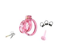 Male Chastity Cage with 6 Adjustable Rings & Soft Rubber Design, Lightweight Invisible Lock, Comfortable Penis Cage for Men (Pink, Small)