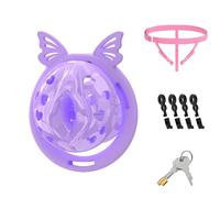 Male Chastity Cage with Elastic Belt & Invisible Lock - 4 Butterfly Silicone Rings Lightweight BDSM Chastity Device Love Hole Penis Cage Bondage Gear for Men Long-Term Wear