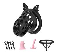 Male Chastity Cage with Elastic Belt & Invisible Lock - Male Chasity Divices with 4 Soft Penis Ring, Lightweight for Man Penis Bondage Auxiliary Belt BDSM Sex Toys Accessories for Long Term Wear