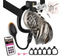 Male Chastity Cage with Vibrator - Penis Cage with 6 Sizes of Rings & Straps, 10 Vibration Modes, App Control, Lightweight Hollow & Breathable Design, Chastity Device for Men (Black)