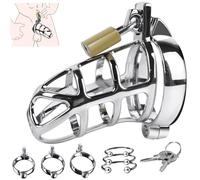 Male Chastity Cock Cage Sex Toy for Men, Large Chastity Device with 3 Active Sizes Rings 3 Metal Cock Ring 2 Keys, Adult Toys for Men Penis Exercise and Abstinence