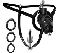 Male Chastity Cock Cage with Anal Butt Plugs, Adjustable Strap on Harness Chastity Belts Devices with 3 Sizes Rings, Penis Cage Adult Sex Toys with BDSM Bondage Gear Accessories