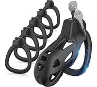 Male Chastity Device Cock Cage, Lightweight Chastity Cage Body-Safe Resin+ABS Penis Cage for Men with 3 Different Sizes Ring & Invisible Lock Adult Abstinence Penis Bondage Male Sex Toy (Black)