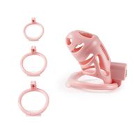 Male Chastity Device Cock Cage, Lightweight Chastity Cage Body-Safe Resin+ABS Penis Cage for Men with 3 Different Sizes Ring & Invisible Lock (Pink)