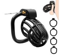 Male Chastity Device Cock Cage - Lightweight Plastic Chastity Cage for Man Penis Exercise 3D Printed Adult Sex Toy with 4 Sizes Rings Invisible Lock and Key (Black,Medium)