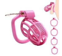 Male Chastity Device Cock Cage - Lightweight Plastic Chastity Cage for Man Penis Exercise 3D Printed Adult Sex Toy with 4 Sizes Rings Invisible Lock and Key (Pink,Medium)
