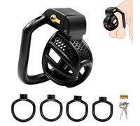 Male Chastity Device Cock Cage - Lightweight Plastic Chastity Cage for Man Penis Exercise 3D Printed Adult Sex Toy with 4 Sizes Rings Invisible Lock and Key (Black,Extra Small)