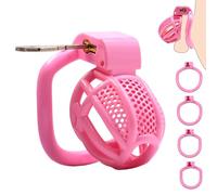 Male Chastity Device Cock Cage - Lightweight Plastic Chastity Cage for Man Penis Exercise 3D Printed Adult Sex Toy with 4 Sizes Rings Invisible Lock and Key (Pink,Small)