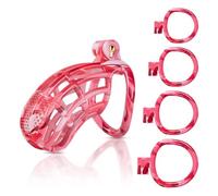 Male Chastity Device Cock Cage - Lightweight Plastic Chastity Cage for Man Penis Exercise 3D Printed Pink Large Adult Sex Toy with 4 Sizes Rings Invisible Lock and Key (Pink-2,Medium)