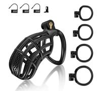 Male Chastity Device Cock Cage - Lightweight Plastic Chastity Cage for Man Penis Exercise 3D Printed Pink Large Adult Sex Toy with 4 Sizes Rings Invisible Lock and Key (Black,Large)