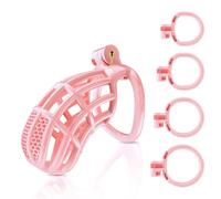 Male Chastity Device Cock Cage - Lightweight Plastic Chastity Cage for Man Penis Exercise 3D Printed Pink Large Adult Sex Toy with 4 Sizes Rings Invisible Lock and Key (Pink,Medium)