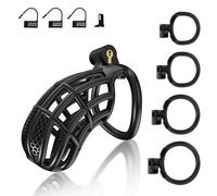 Male Chastity Device Cock Cage - Lightweight Plastic Chastity Cage for Man Penis Exercise 3D Printed Pink Large Adult Sex Toy with 4 Sizes Rings Invisible Lock and Key (Black,Medium)