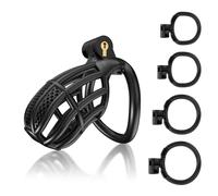 Male Chastity Device Cock Cage - Lightweight Plastic Chastity Cage for Man Penis Exercise 3D Printed Pink Large Adult Sex Toy with 4 Sizes Rings Invisible Lock and Key (Black,Small)