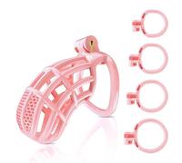 Male Chastity Device Cock Cage - Lightweight Plastic Chastity Cage for Man Penis Exercise 3D Printed Pink Large Adult Sex Toy with 4 Sizes Rings Invisible Lock and Key (Pink,Large)