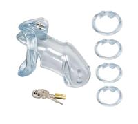 Male Chastity Device Cock Cage Sex Toys for Man, Lightweight Chastity Cage Resin Penis Lock with 4 Different Sizes Ring for Beginner Prevent Erection Adult Abstinence Bondage Toy, Couple Gifts (Clear)
