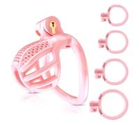 Male Chastity Device Cock Cage - UTIMI Lightweight Plastic Chastity Cage for Man Exercise 3D Printed Pink Large Adult Sex Toy with 4 Sizes Rings Invisible Lock and Key