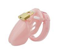 Male Chastity Device Cock Cage with 5 Penis Rings Adult Belt Brass Lock Standard/Short Cage Plastic Sex Toy Pink Short