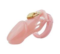 Male Chastity Device Cock Cage with 5 Penis Rings Adult Belt Brass Lock Standard/Short Cage Plastic Sex Toy Pink Long