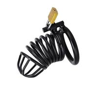Male Chastity Device Stainless Steel Cock Cage Hollow Breathable Penis Sleeve Erotic Urethral Lock Ring Adult Sex Toys for Men Black 50Mm Flat Ring