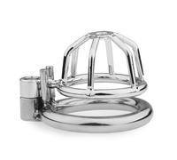 Male Chastity Device Stainless Steel Penis Cage Lock with Urethra Catheter Cock Ring Chastity Belt Gay Sex Toys BDSM White 50Mm Flat Ring