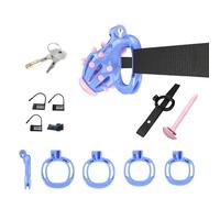 Male Chastity Device Teasing Lock Chicken cage Penis Trainer with Elastic Band and 4 Moving Rings A211-uk (Blue:M)