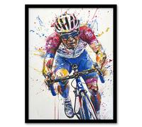 Male Cyclist Action Shot Watercolour Cycling Framed Art Print Artery8 Multi W12 inch x H16 inch