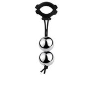 Male Drop Ball Heavy Weight Stretcher Silicone Penis Cock Ring Metal Hanger for Enlargement Extender Pull Eexercise Sex Toys Man Black Two Beads 25Mm