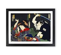 Male & Female Actors By Toyohara Kunichika Asian Japanese Framed Wall Art Print, Ready to Hang Picture for Living Room Bedroom Home Office Décor, Black A3 (46 x 34 cm)