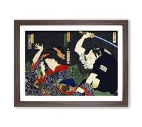 Male & Female Actors By Toyohara Kunichika Asian Japanese Framed Wall Art Print, Ready to Hang Picture for Living Room Bedroom Home Office Décor, Walnut A3 (46 x 34 cm)
