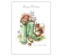 Male/Female Birthday Card for Him/Her - General Card for Men/Women - Red Squirrels and Wellies - Artistic Design - Special Finishes - Eco-Friendly - Recyclable