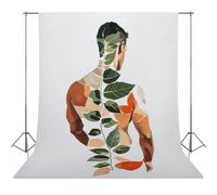 Male Figure Wall Gay Art, Botanical Nude Art Print, Leaf Pattern Body Artwork, Minimalist Home Decor, Modern Nature-inspired Artwork-1 Photography Cloth56x79inch(142x200cm)